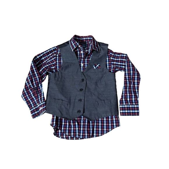 Nautica Boys Formal Top Plaid Long Sleeve And Vest - Picture 1 of 7